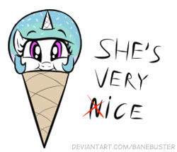 Size: 269x231 | Tagged: safe, artist:banebuster, princess celestia, alicorn, pony, series:tiny tia, g4, cute, cutelestia, female, food, ice cream, ice cream cone, looking at you, mare, needs more jpeg, picture for breezies, pun, smiling, solo, sprinkles