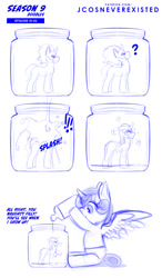 Size: 800x1371 | Tagged: safe, artist:jcosneverexisted, king sombra, princess flurry heart, pony, unicorn, g4, the beginning of the end, actually milk, angry, baby, baby bottle, bait and switch, dialogue, diaper, female, jar, lewd container meme, male, micro, milk, season 9 doodles, sitting, size difference, spread wings, text, wet, wet mane