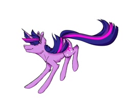 Size: 1080x850 | Tagged: safe, alternate version, artist:moona_lou, twilight sparkle, pony, unicorn, g4, background removed, chest fluff, dancing, eyes closed, female, jumping, mare, simple background, smiling, solo, unicorn twilight, white background