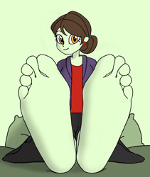 Size: 1997x2368 | Tagged: safe, artist:skullmandan, sophisticata, human, equestria girls, g4, barefoot, feet, feet on bed, female, fetish, foot fetish, foot focus, soles, solo, toes, wiggling toes