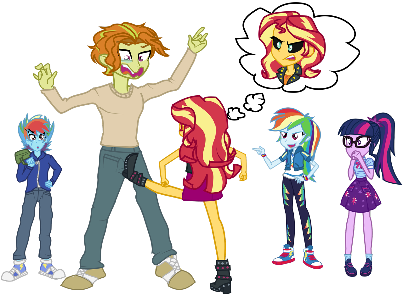 2288277 - safe, artist:armredwings, artist:bredgroup, artist:sirvalter,  bulk biceps, rainbow dash, snails, sunset shimmer, comic:eg rpg lootbattle  royal, equestria girls, g4, atreus, comic, crossover, female, god of war,  kratos, metal gear, metal gear