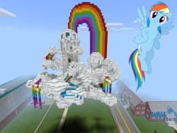 Size: 2048x1536 | Tagged: safe, artist:dashiesparkle, artist:topsangtheman, rainbow dash, pegasus, pony, g4, cloudsdale, looking at you, minecraft, solo