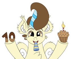 Size: 4426x3690 | Tagged: safe, artist:keksiarts, pound cake, pegasus, pony, mlp fim's tenth anniversary, g4, 10, birthday, chocolate, cute, food, happy birthday mlp:fim, hat, male, muffin, party, party hat, party horn, simple background, solo, transparent background