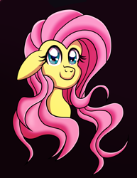Size: 1280x1661 | Tagged: safe, artist:heartshielder1991, fluttershy, pony, g4, bust, female, floppy ears, looking at you, mare, portrait, simple background, smiling, solo, three quarter view
