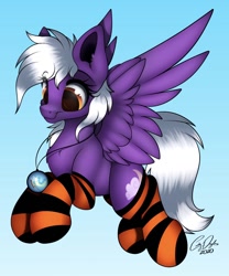 Size: 828x994 | Tagged: safe, artist:emilywulfstudios, oc, oc only, oc:nighty cloud, pegasus, pony, clothes, pegasus oc, socks, solo, stockings, striped socks, striped stockings, thigh highs, wings