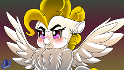 Size: 3840x2160 | Tagged: safe, artist:brainiac, surprise, pegasus, pony, g1, adoraprise, angry, blushing, chest fluff, cute, ear fluff, female, floppy ears, high res, madorable, mare, pouting, puffy cheeks, solo, spread wings, wings