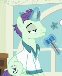 Size: 472x578 | Tagged: safe, screencap, dr. steth, pony, unicorn, a flurry of emotions, g4, clothes, cropped, doctor, magic, male, ponyville hospital, stallion, tired