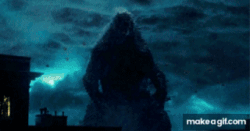 Size: 320x168 | Tagged: safe, edit, edited screencap, screencap, storm king, g4, my little pony: the movie, animated, crossover, godzilla, godzilla (series), godzilla: king of the monsters 2019, jets, makeagif.com, monsterverse, this will end in curbstomp, watermark