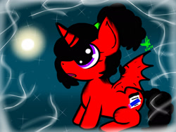 Size: 2048x1536 | Tagged: safe, artist:artmama113, oc, oc only, oc:yaoilover, alicorn, bat pony, bat pony alicorn, pony, bat pony oc, bat wings, female, filly, horn, looking up, open mouth, signature, solo, wide eyes, wings
