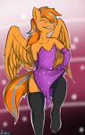 Size: 504x792 | Tagged: safe, artist:edgarkingmaker, oc, oc only, oc:cold front, pegasus, anthro, unguligrade anthro, clothes, crossdressing, dancing, dress, male, pegasus oc, solo, wings