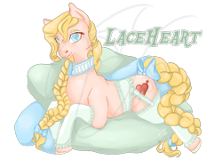 Size: 1000x720 | Tagged: safe, artist:artbleed, oc, oc only, oc:lace heart, earth pony, pony, bow, braid, braided tail, earth pony oc, female, lying down, mare, pillow, prone, simple background, solo, tail bow, transparent background