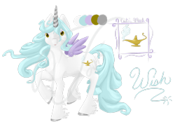 Size: 2908x2062 | Tagged: safe, artist:artbleed, oc, oc only, oc:wish, alicorn, pony, alicorn oc, female, floating wings, high res, horn, mare, raised hoof, reference sheet, simple background, solo, transparent background, watermark, wings