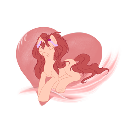 Size: 2449x2449 | Tagged: safe, artist:artbleed, oc, oc only, pony, unicorn, eyes closed, female, heart, high res, horn, lying down, mare, prone, simple background, solo, transparent background, unicorn oc