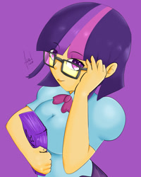 Size: 1080x1350 | Tagged: safe, artist:elbenjaftw, twilight sparkle, equestria girls, g4, glasses, human coloration, i can't believe it's not sci-twi, looking at you, solo, twilight sparkle (alicorn), twilight's professional glasses