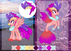 Size: 2461x1778 | Tagged: safe, artist:keeka-snake, oc, oc only, classical hippogriff, hippogriff, seapony (g4), female, reference sheet, solo, watermark