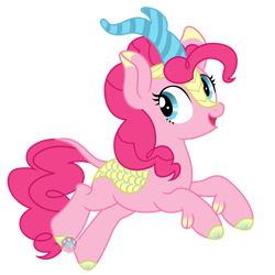 Size: 1280x1280 | Tagged: safe, artist:lovinglypromise, pinkie pie, kirin, g4, female, kirin pinkie, kirin-ified, looking back, open mouth, simple background, smiling, solo, species swap, transparent background