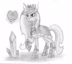 Size: 2587x2318 | Tagged: safe, artist:kolkor, king sombra, princess cadance, alicorn, pony, umbrum, armor, bevor, boots, chestplate, clothes, corrupted, corrupted cadance, corrupted crystal heart, criniere, croupiere, crown, crystal, crystal heart, cuirass, dark crystal, dark magic, fauld, female, fusion, gorget, jewelry, magic, mare, peytral, plackart, possessed, possession, queen cadance, regalia, shoes, simple background, solo, sombra eyes, sombra's cape, sombra's robe, tiara, transparent background, white background