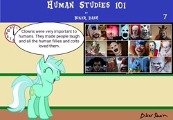 Size: 1920x1330 | Tagged: safe, artist:biker dash, lyra heartstrings, pony, unicorn, comic:human studies 101, g4, clock, clown, comic, cutie mark, equestria font, eyes closed, horror movies, human studies101 with lyra, it, joker (2019), killer klowns from outer space, meme, pennywise, signature, speech bubble, television, the joker, webcomic