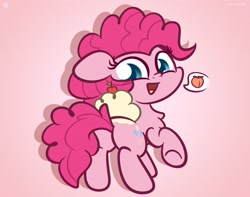 Size: 3250x2560 | Tagged: dead source, safe, artist:php142, pinkie pie, earth pony, pony, g4, balloonbutt, butt, chest fluff, cute, diapinkes, female, flank, food, gradient background, high res, ice cream, innuendo, looking at you, looking back, looking back at you, mare, open mouth, peach, pink background, plot, solo, strawberry