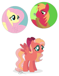 Size: 666x856 | Tagged: safe, artist:pegasister64, artist:selenaede, big macintosh, fluttershy, oc, oc:precious, pegasus, pony, g4, base used, bow, colored wings, female, filly, freckles, hair bow, male, offspring, parent:big macintosh, parent:fluttershy, parents:fluttermac, ship:fluttermac, shipping, simple background, straight, transparent background, wings