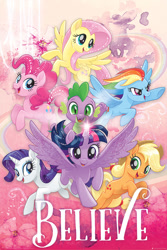 Size: 1068x1600 | Tagged: safe, applejack, fluttershy, pinkie pie, rainbow dash, rarity, spike, twilight sparkle, alicorn, dragon, earth pony, pegasus, pony, unicorn, g4, my little pony: the movie, official, spoiler:my little pony the movie, cutie mark, female, male, mane seven, mane six, mare, merchandise, official poster, poster, twilight sparkle (alicorn)