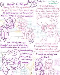 Size: 4779x6013 | Tagged: safe, artist:adorkabletwilightandfriends, berry punch, berryshine, cheerilee, earth pony, pony, comic:adorkable twilight and friends, g4, adorkable, adorkable friends, autumn, blushing, catching up, comic, cute, dork, downtown, friendship, impact, implied zephyr breeze, kindness, leaves, meeting, old friend, old friends, outdoors, ponyville, reunion, self improvement, slice of life, sugarcube corner, thought provoking, unknown
