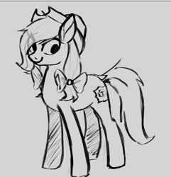 Size: 570x592 | Tagged: oc name needed, safe, artist:overthemaginot, oc, earth pony, pony, bow, cowboy hat, dock, hair bow, hat, monochrome, sketch, standing