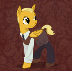 Size: 900x878 | Tagged: safe, artist:askmerriweatherauthor, oc, oc only, oc:meadow lark (ask merriweather), pegasus, pony, clothes, colt, male, solo