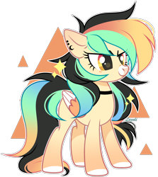 Size: 2404x2700 | Tagged: safe, artist:mint-light, oc, oc only, pegasus, pony, choker, colored hooves, commission, ear piercing, eyelashes, high res, pegasus oc, piercing, signature, simple background, smiling, solo, transparent background, two toned wings, wings, ych result