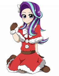 Size: 3190x4096 | Tagged: safe, artist:kittyrosie, starlight glimmer, equestria girls, g4, blushing, christmas, clothes, costume, cute, female, glimmerbetes, gloves, holiday, human coloration, santa costume, simple background, solo, white background