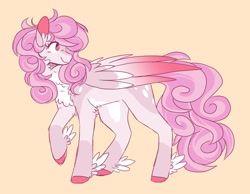 Size: 1774x1376 | Tagged: safe, artist:pretzelprince, oc, oc only, pegasus, pony, adoptable, chest fluff, coat markings, colored hooves, colored wings, curly mane, curly tail, feathered fetlocks, female, folded wings, gradient wings, looking back, mare, pale belly, socks (coat markings), solo, wings