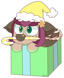Size: 616x752 | Tagged: safe, artist:jetjetj, part of a set, oc, oc only, oc:kyper, pegasus, pony, candy, candy cane, chibi, christmas, commission, food, hat, holiday, present, santa hat, simple background, solo, transparent background, ych result