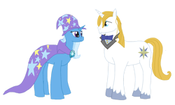 Size: 1280x774 | Tagged: safe, artist:mlp-headstrong, prince blueblood, trixie, g4, cape, clothes, female, hat, male, ship:bluetrix, shipping, simple background, straight, transparent background, trixie's cape, trixie's hat