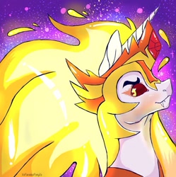 Size: 1024x1029 | Tagged: safe, artist:xxparadoxponyxx, daybreaker, alicorn, pony, g4, fangs, female, galaxy background, mare, solo