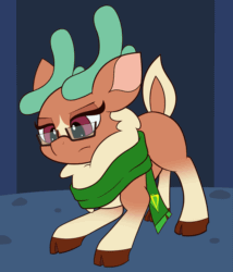 Size: 1715x2000 | Tagged: safe, artist:mrneo, cashmere (tfh), deer, them's fightin' herds, animated, antlers, cashbetes, clothes, cloven hooves, community related, doe, female, fluffy, glasses, scarf, solo