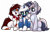 Size: 4561x2889 | Tagged: safe, artist:madcloudlet, oc, oc only, oc:bronyast, oc:passi deeper, earth pony, pony, unicorn, 2021 community collab, derpibooru community collaboration, choker, coat markings, digital art, glasses, hug, piercing, simple background, sitting, socks (coat markings), transparent background, trio male