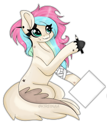 Size: 5656x6534 | Tagged: safe, artist:kireiinaa, oc, oc only, oc:brogan, earth pony, pony, absurd resolution, earth pony oc, female, looking up, mare, paper, pencil, simple background, sitting, solo, transparent background