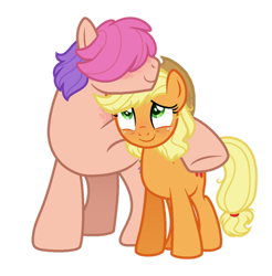 Size: 1024x1039 | Tagged: safe, artist:gallantserver, applejack, oc, oc:passiflora apple, earth pony, pony, g4, adopted offspring, aunt and nephew, base used, cute, duo, hair over eyes, jackabetes, male, parent:big macintosh, simple background, stallion, transparent background
