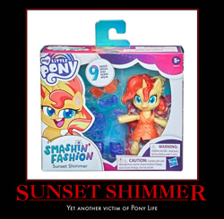 Size: 659x647 | Tagged: safe, sunset shimmer, g4.5, my little pony: pony life, drama, figurine, motivational poster, op is a duck, op is a slowpoke, op is trying to start shit, op is trying to start shit so badly that it's kinda funny, op stop please, pony life drama, toy