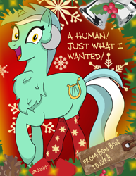 Size: 2394x3096 | Tagged: safe, artist:qnighter, lyra heartstrings, pony, unicorn, g4, chest fluff, christmas, christmas decoration, christmas lights, cute, high res, holiday, humie, impossibly large chest fluff, irrational exuberance, looking at you, lyrabetes, open mouth, smiling, snowflake, socks, solo, sweet dreams fuel, that pony sure does love humans