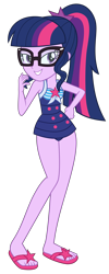 Size: 5813x14531 | Tagged: safe, artist:alandssparkle, sci-twi, twilight sparkle, equestria girls, equestria girls series, forgotten friendship, g4, absurd resolution, adorasexy, beach babe, beautiful, beautisexy, bedroom eyes, clothes, cute, feet, female, flip-flops, glasses, looking at you, one-piece swimsuit, sandals, sci-twi swimsuit, seductive, seductive look, seductive pose, sexy, simple background, sleeveless, solo, swimsuit, transparent background, vector