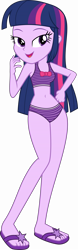 Size: 5092x16407 | Tagged: safe, alternate version, artist:alandssparkle, twilight sparkle, equestria girls, g4, absurd resolution, bedroom eyes, belly, belly button, bikini, clothes, feet, female, flip-flops, looking at you, sandals, simple background, solo, swimsuit, transparent background, twilight sparkle (alicorn), vector