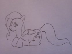 Size: 1040x780 | Tagged: safe, artist:niënor, fluttershy, pegasus, pony, g4, female, simple background, solo, traditional art