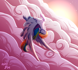 Size: 5000x4500 | Tagged: safe, artist:celes-969, rainbow dash, pegasus, pony, g4, cloud, eyes closed, flying, solo