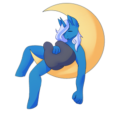 Size: 889x946 | Tagged: safe, artist:lovelyeleanore, oc, oc only, oc:fleurbelle, unicorn, anthro, crescent moon, female, horn, mare, moon, simple background, sleeping, sleeping on moon, solo, tangible heavenly object, transparent background, transparent moon, unicorn oc