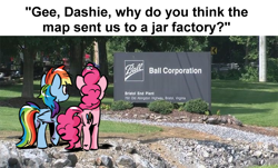 Size: 730x442 | Tagged: safe, artist:pony-berserker, pinkie pie, rainbow dash, earth pony, pegasus, pony, g4, cursed image, irl, oh no, photo, ponies in real life, stock photo, the implications are horrible