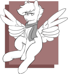 Size: 1098x1199 | Tagged: safe, artist:liefsong, oc, oc only, oc:lightning blitz, pegasus, pony, :p, clothes, male, monochrome, scarf, simple background, solo, stallion, tongue out, wing hands, wings