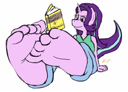 Size: 2087x1500 | Tagged: safe, artist:trowelhands, starlight glimmer, unicorn, anthro, plantigrade anthro, g4, barefoot, feet, fetish, foot fetish, foot focus, simple background, soles, solo, toes, white background