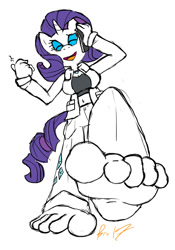 Size: 1049x1500 | Tagged: safe, artist:trowelhands, rarity, unicorn, anthro, plantigrade anthro, g4, barefoot, belly button, feet, female, fetish, foot fetish, foot focus, midriff, simple background, soles, solo, toes, white background