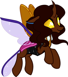 Size: 916x1041 | Tagged: safe, artist:musical-medic, oc, oc only, oc:elytra, changedling, changeling, 2021 community collab, derpibooru community collaboration, brown changeling, female, simple background, smiling, solo, transparent background